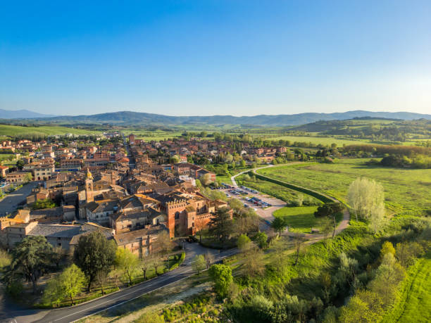 istock Buonconvento from Drone, Italian medieval town in Tuscany 2206589366