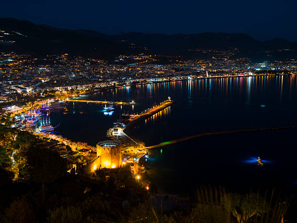 istock Night view of the Red Tower in Alanya 2206592438