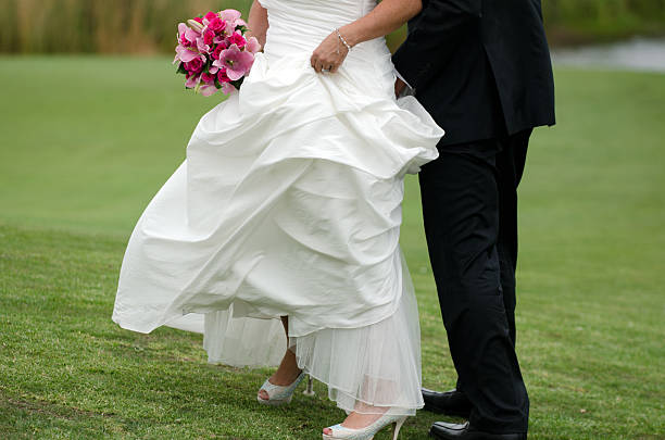 A bride and groom on wedding day.