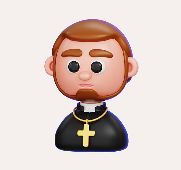 istock Catholic priest with cross isolated on white background. 3D render illustration 2206600691