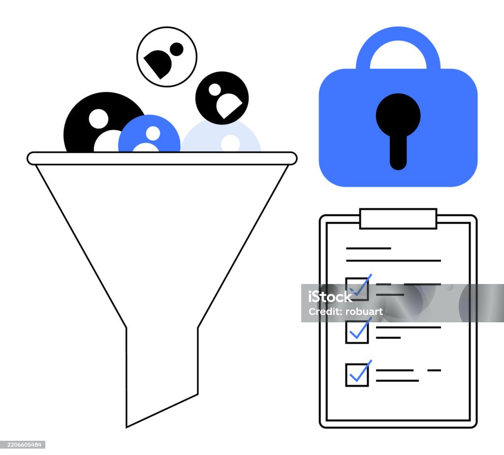 Securely Filtering Data Filtering Process With Security Lock And Checklist Stock ...