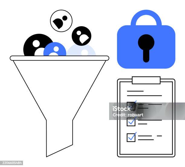 Data Filtering Process With Security Lock And Checklist Stock ...
