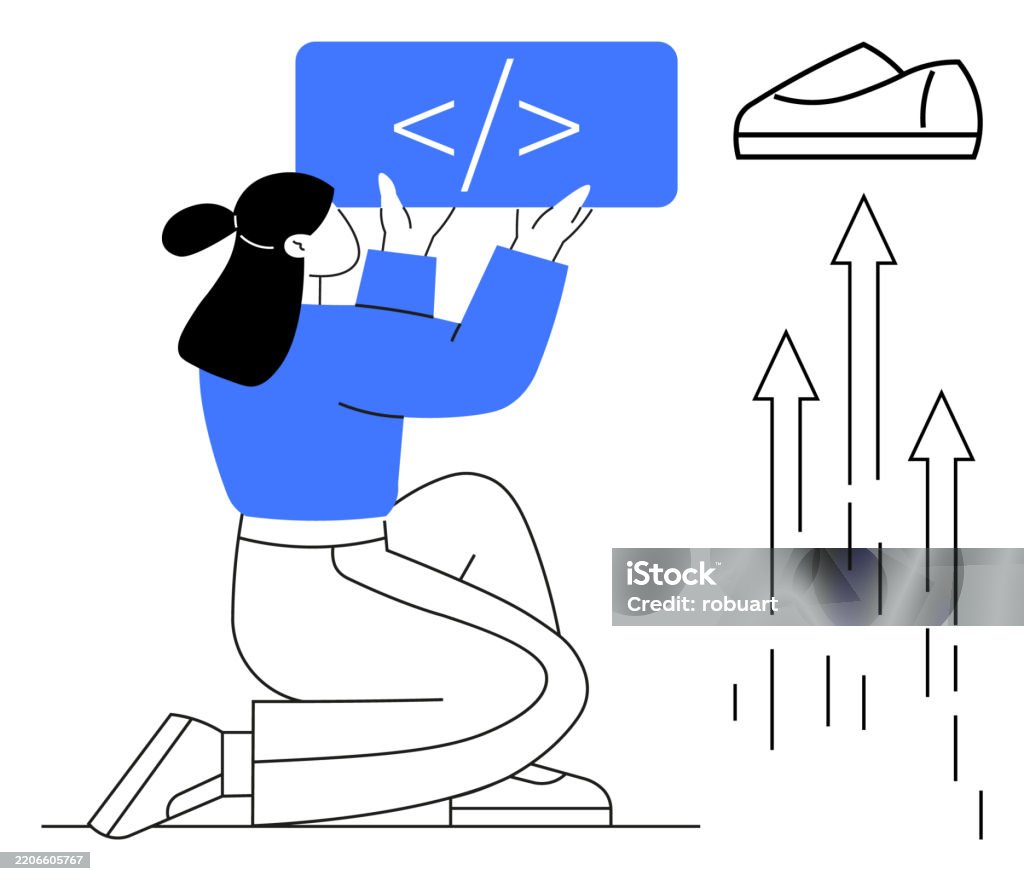 Programmer Girl Lifting Code Symbol With Tech And Innovation Elements ...