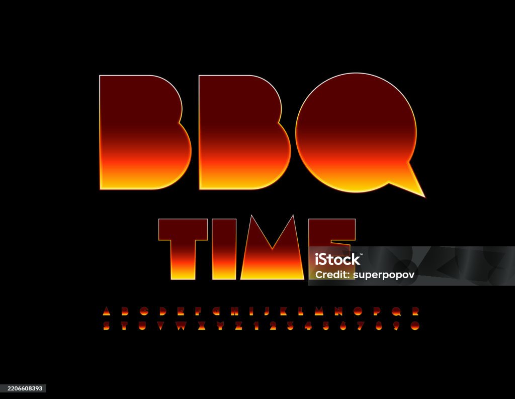 Bbq Letters Exploding Vector Bright Banner Bbq Time Flame Alphabet Letters And Numbers Set ...