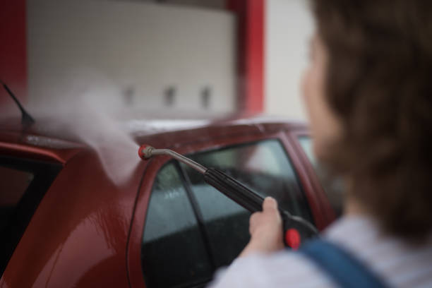 istock Washing car in self-service station 2206610318