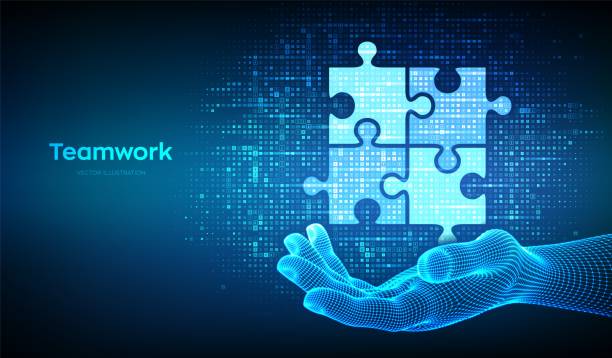istock Teamwork icon made with currency symbols in hand. Business Partnership. Global financial cooperation. Puzzle Team elements. Dollar, euro, yen and pound icons. Background with currency signs. Vector. 2206612402