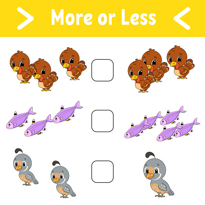 More Or Less Visual Examples More Or Less Educational Activity Worksheet For Kids And Toddlers ...