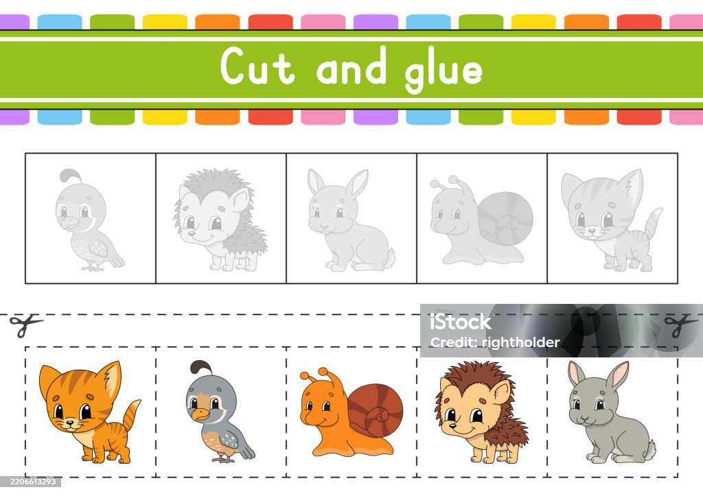 Scissors Flash Cards Cut And Play Paper Game With Glue Flash Cards Education Worksheet ...