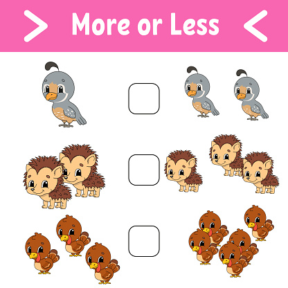 More Or Less Visual Examples More Or Less Educational Activity Worksheet For Kids And Toddlers ...