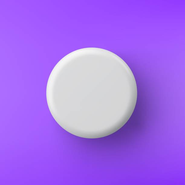 3d vector white plastic round button on purple background. Realistic minimal icon with shadow. 3d vector white plastic round button on purple background. Realistic minimal icon with shadow campaign button stock illustrations