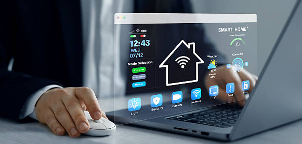 istock Person using digital dashboard of smart home app for control home appliances. Technology assistant for smart devices,intelligent house or smart home technology. 2206623150
