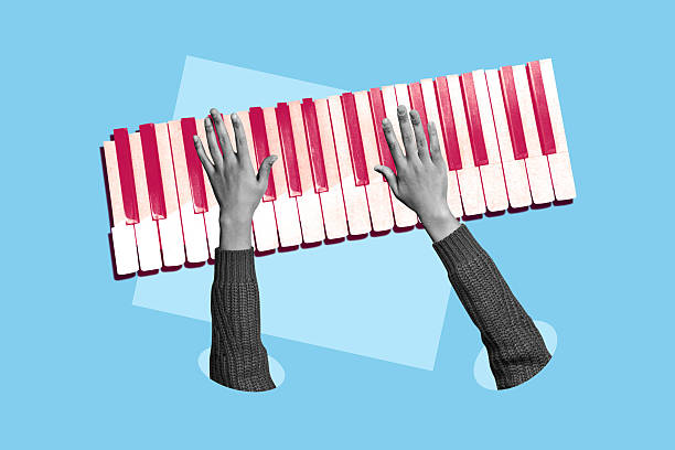 Composite trend artwork sketch image photo collage of anonymous hand bodyless play performer piano instrument listen music hobby.
