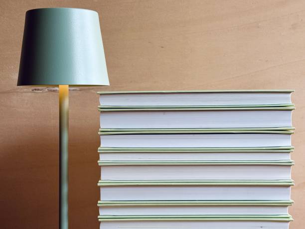 istock Stack of green books with green lamp, cut side 2206633325
