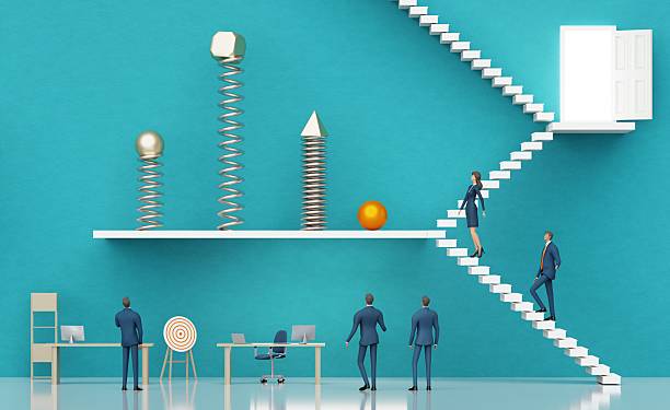 istock Business people placing projectiles on top of springs, ready to launch them up. 3D rendering 2206634921