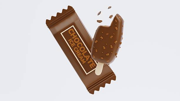 istock Chocolate Ice Cream 3D Icon. Brown chocolate popsicle with nuts and clean package 3d icon 2206639465