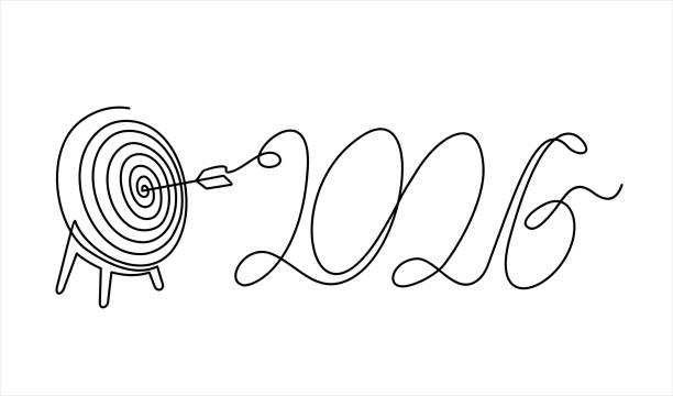 Continuous One Line Drawing Of 2026 New Year Target And Goals With Continuous One Line Drawing Of 2026 New Year Target And Goals With Symbol Of 2026 Target For 
