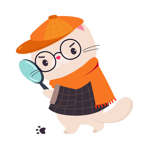 istock Cat Animal Detective Character with Magnifier Investigating and Search for Evidence Vector Illustration 2206641159