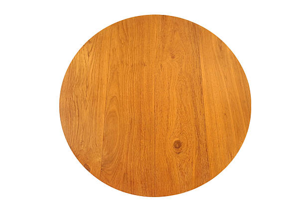 istock Top view of round wooden table isolated on white background. 2206643480