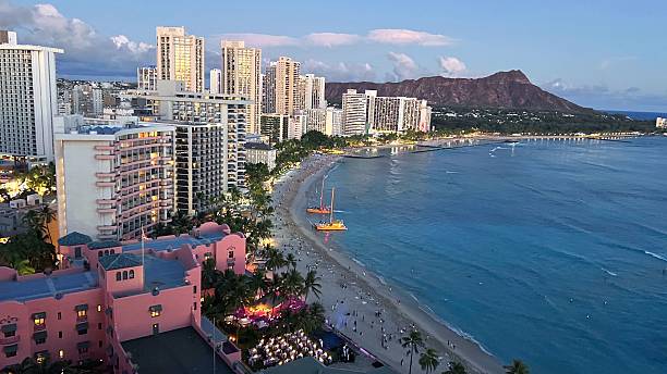 istock Waikiki Beach and Diamond Head at Sunset 2206646970