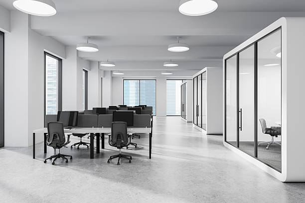 istock Modern office space with workstations and meeting rooms. 3D Rendering 2206652709