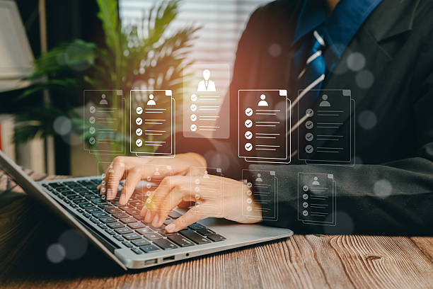 istock Business professional using laptop for remote work, Business concept 2206655798