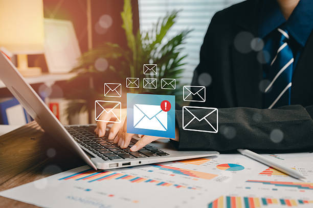 istock Businessman checking email alerts on laptop screen, Business concept 2206656552