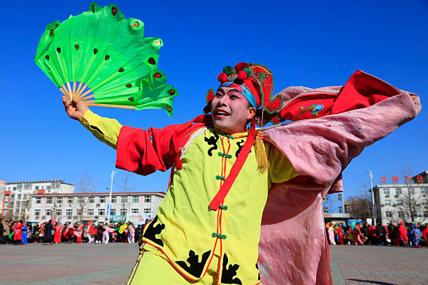 Luannan County - March 1, 2018: Yangge Dance Performance on the square, Luannan County, Hebei Province, China.