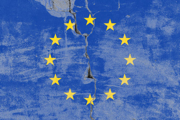 istock Cracked EU flag symbolizing European division 2206665362