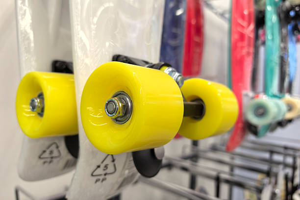 istock Colorful skateboard wheels displayed in a vibrant shop setting 2206666364