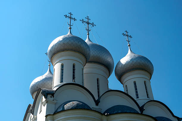 Domes of the Sophia Cathedral. Vologda Kremlin. Russian medieval architecture.