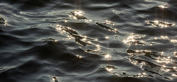 istock Closeup of black shimmering lake surface with ripples, tranquil background, healing 2206671076