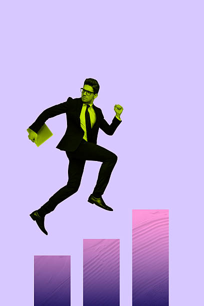 istock Exclusive image vertical photo collage of serious businessman run chart statistics development carry laptop aim achievement 2206671411