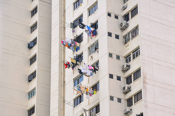 close up of buildings in Singapore, a densely populated city. High quality photo