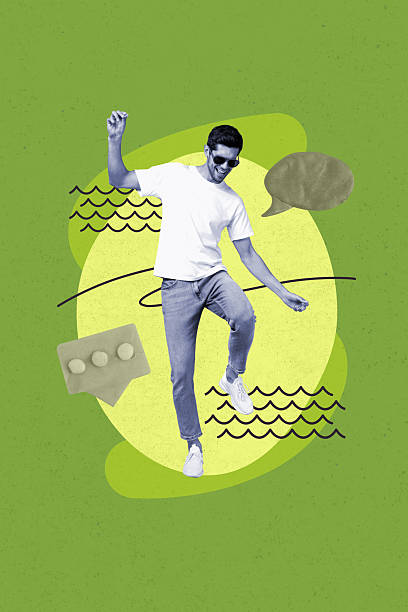 istock Pop image sketch 3d collage poster of happy guy dance communication icon speech chatterbox notification messenger bubble talk 2206671775