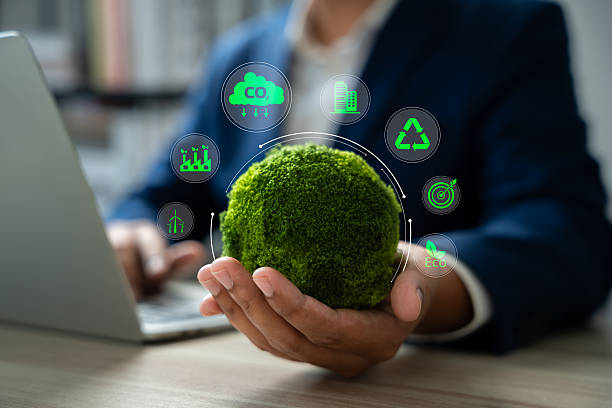 istock World environment day, Responsibility for a green planet, Sustainable growth, and global conservation.Businessman holding green world, Sustainable development goals and corporate social responsibility 2206674443
