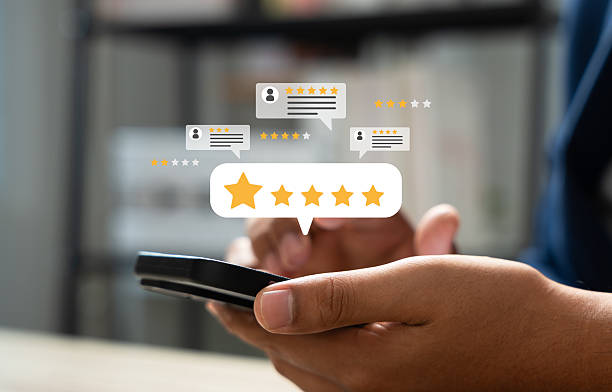 istock Customer satisfaction survey, Online feedback, Service rating, Users rate their experience with five-star review, Providing feedback on product quality and customer service through digital platform. 2206674447