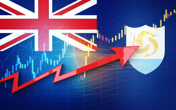 istock Red Arrow Moving Forward on Anguilla Flag Financial Chart Background 2206676468