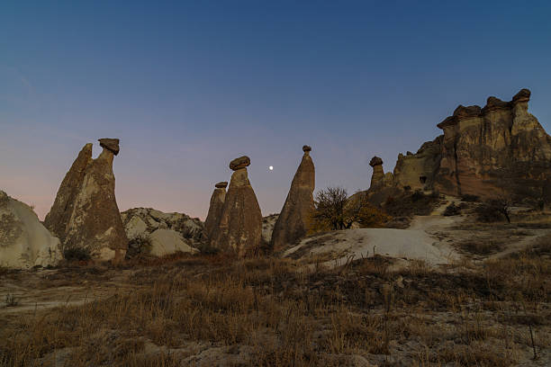 Cappadocia view with the rock shapes and evening sky, Central Anatolia region, Nevsehir Province, Turkey