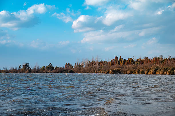 Lakeside scenery on cloudy weather