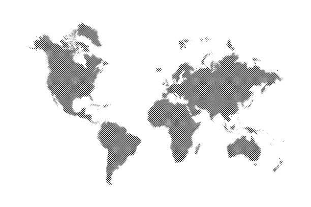 istock Halftone world map. Monochrome dotted world map. Continents and islands contours created with halftone dot pattern. Vector. 2206686466