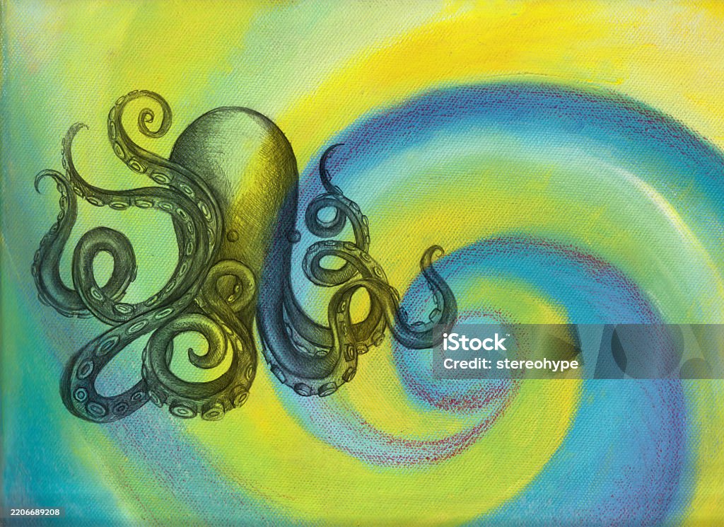 Octopus Graphite Octopus Spiral Stock Illustration - Download Image Now - Algae, Aura ...