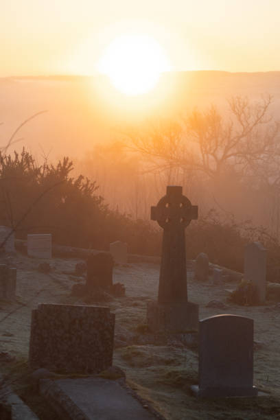 Early morning sunrise sky view from small local cemetery Surrey England Europe