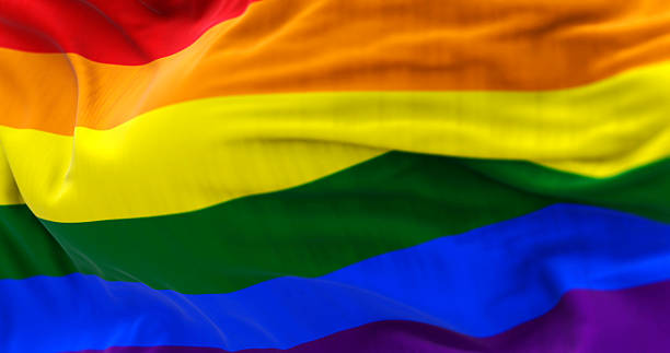 istock Colorful rainbow pride flag waving dynamically in the sky 2206690379