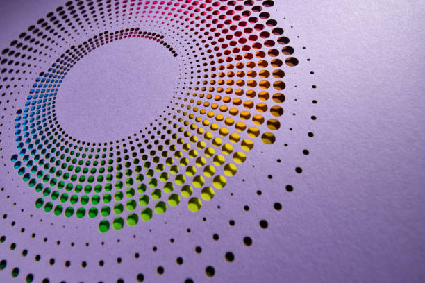 istock Abstract geometric paper cutout artwork with colorful gradient dots on purple background, modern design concept 2206691805