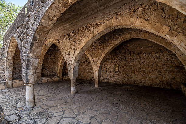 Remains of a building with several arches near the ruins of the Ancient Sinagogue in Bar'am National Park in northern Israel near the Lebanese border.