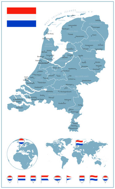 Netherlands Detailed Map With Regions And Cities Set Of Flags Globe Netherlands Detailed Map With Regions And Cities Set Of Flags Globe Country Outline Country 