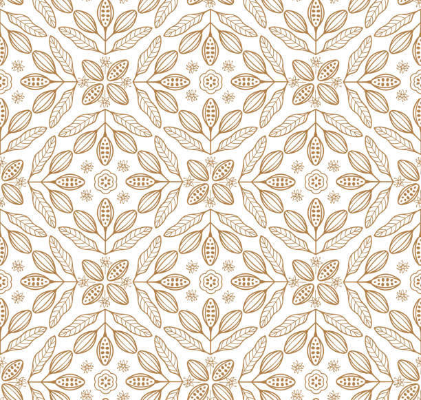 Cocoa vector seamless pattern. Chocolate cocoa beans background. Vector hand drawn illustration. Vintage style illustration. Cocoa vector seamless pattern. Chocolate cocoa beans background. Vector hand drawn illustration. Vintage style illustration. cocoa bean nature stock illustrations