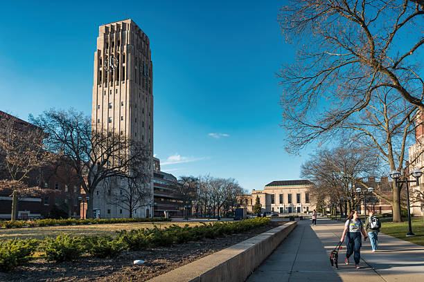 Syracuse University Campus, Syracuse, New York. Romanesque Revival architecture with lush green campus.