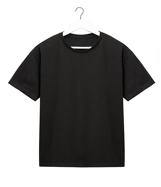 istock Black t-shirt fron side on handle isolated on white logo space design. Blank tshirt cutout. 2206702277