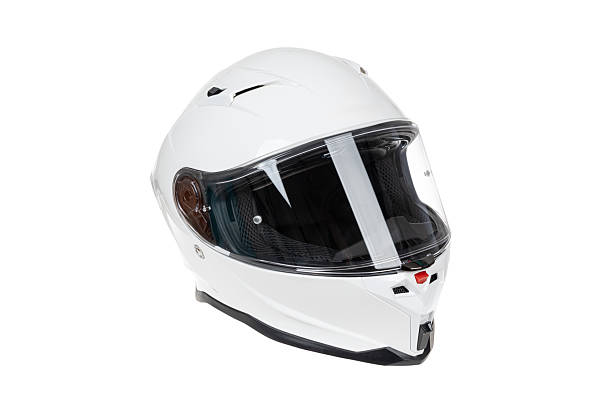 istock White motorcycle carbon integral crash helmet isolated on white. High quality motorcycle helmet 2206718141